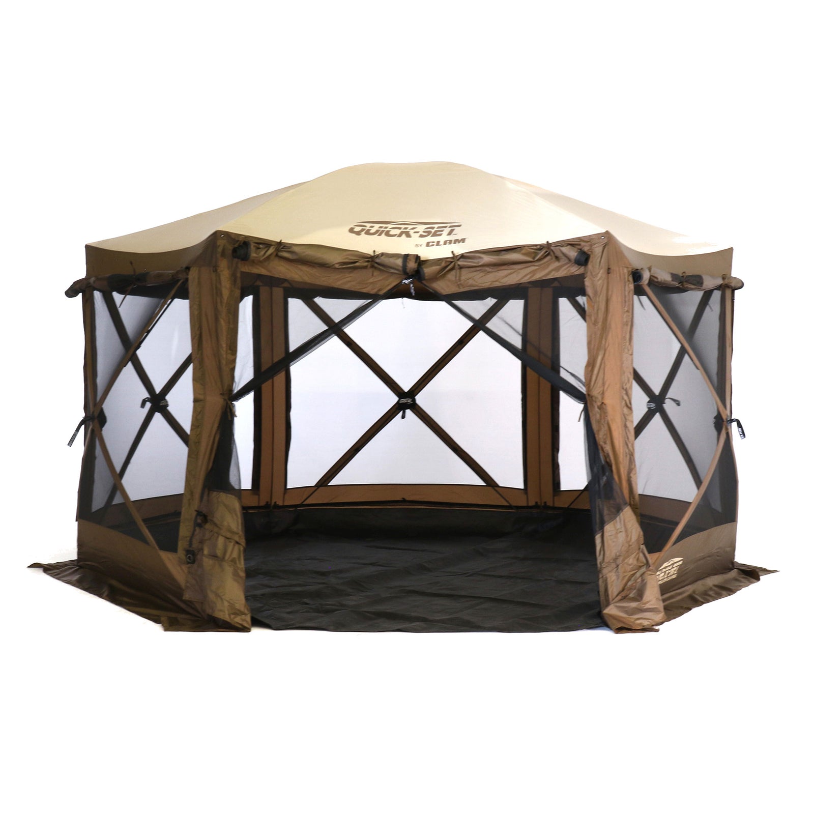 Clam Quickset Pavilion Camper 10' x 10' 8 Person Pop Up Canopy, Brown (Used) - VMInnovations