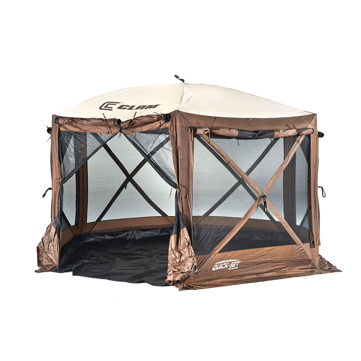 Clam Pavilion Camper 10' x 10' 8 Person Pop Up Camping Canopy, Brown (For Parts)