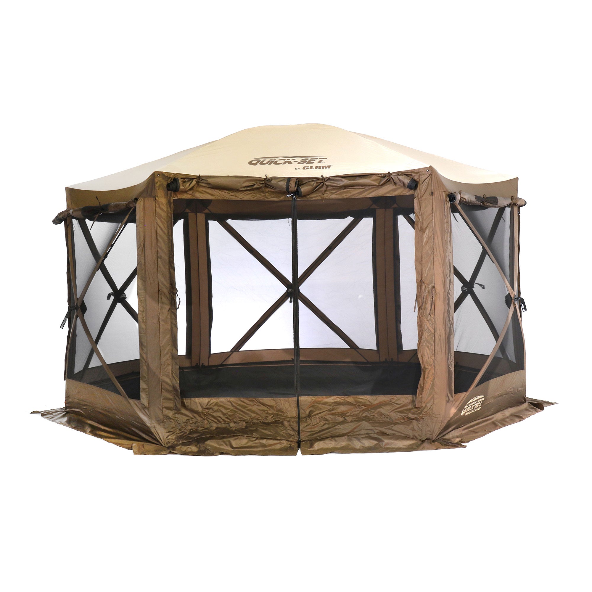 Clam Quickset Pavilion Camper 10' x 10' 8 Person Pop Up Canopy, Brown (Used) - VMInnovations