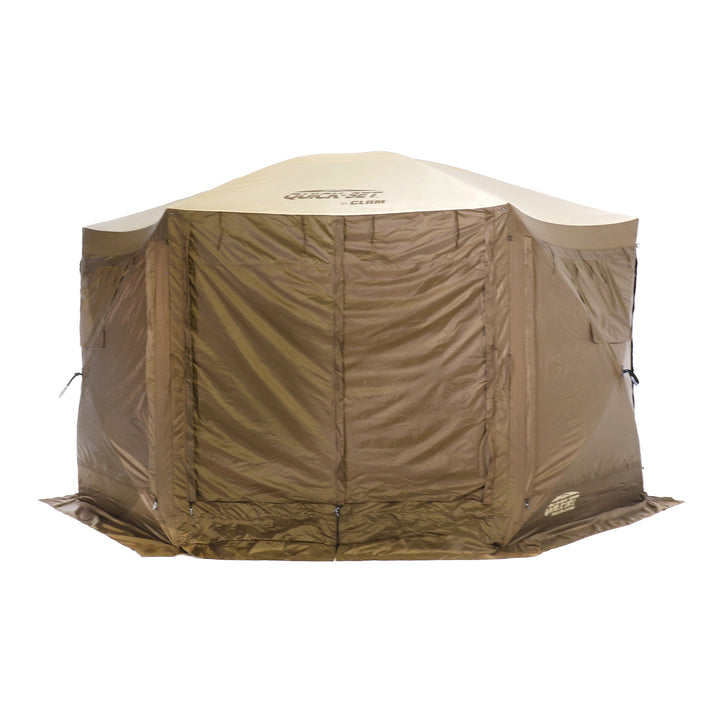 Clam Quickset Pavilion Camper 10' x 10' 8 Person Pop Up Canopy, Brown (Used)