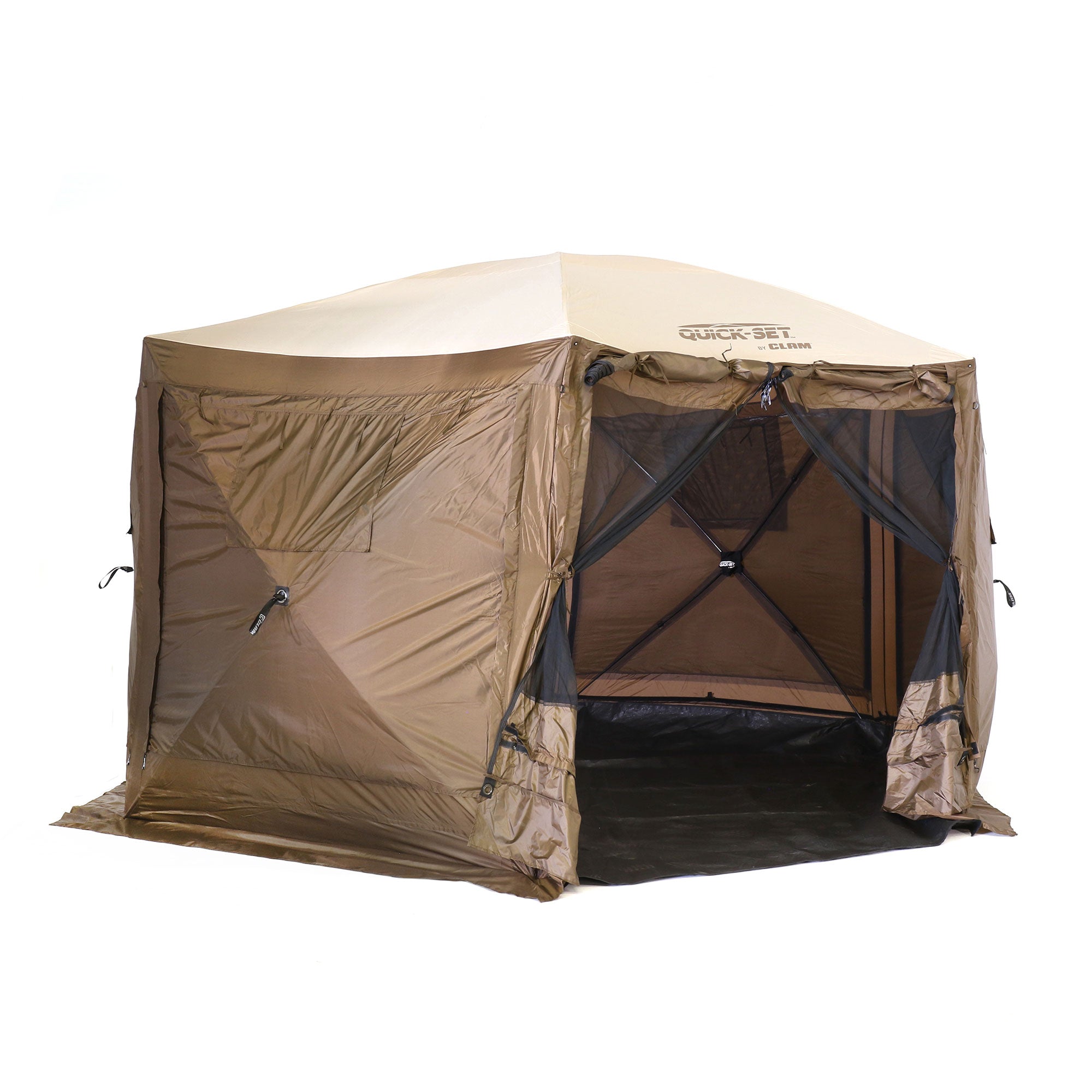 Clam Quickset Pavilion Camper 10' x 10' 8 Person Pop Up Canopy, Brown (Used) - VMInnovations