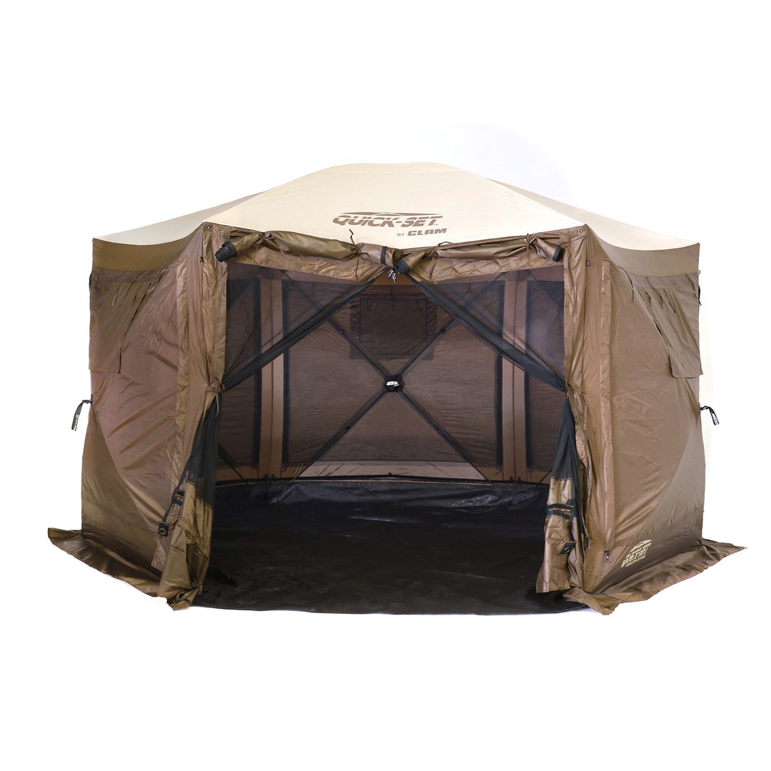 Clam Quickset Pavilion Camper 10' x 10' 8 Person Pop Up Canopy, Brown (Used)