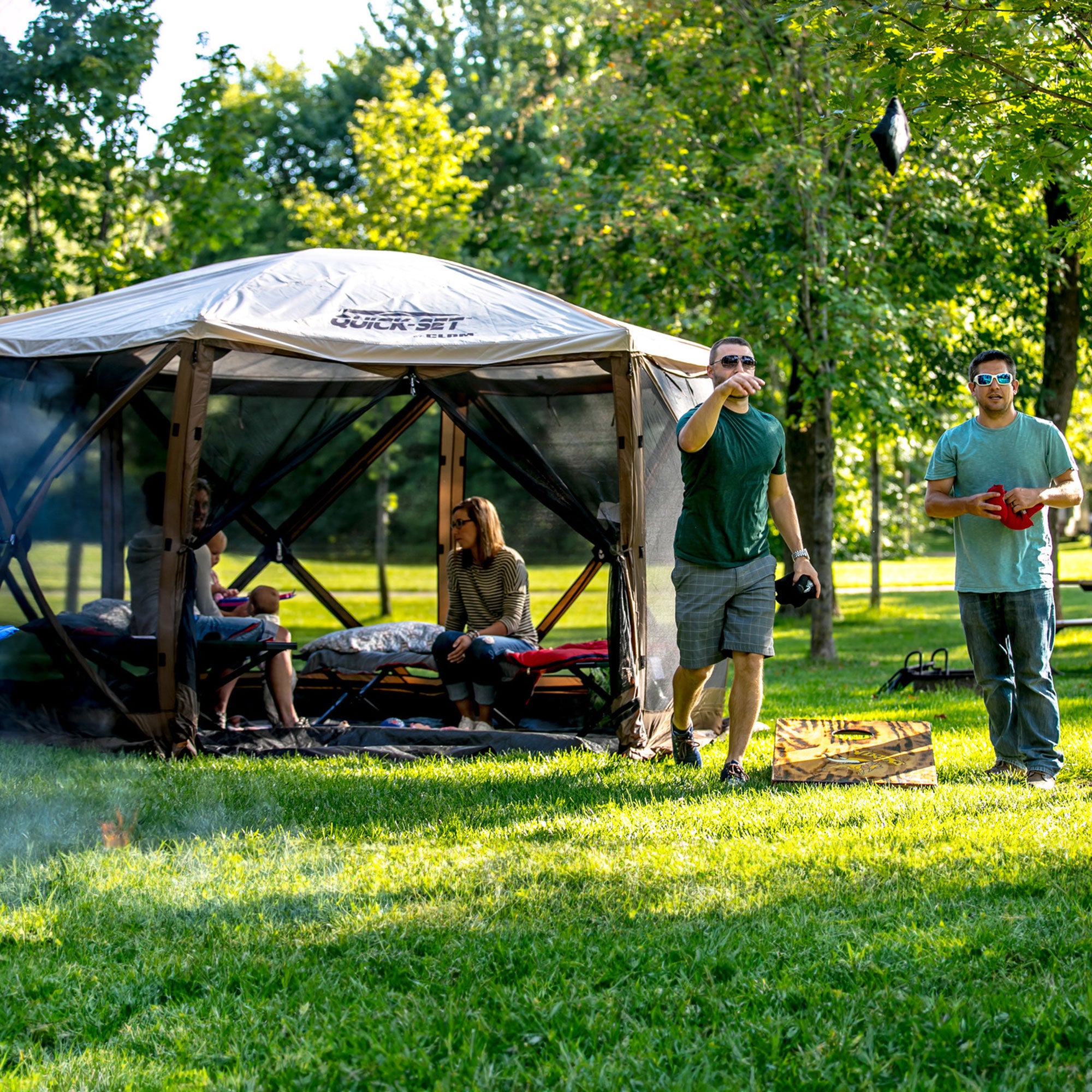 Clam Quick Set Pavilion Screened Gazebo Canopy Tent Rain Fly Tarp, Tan (Used) - VMInnovations