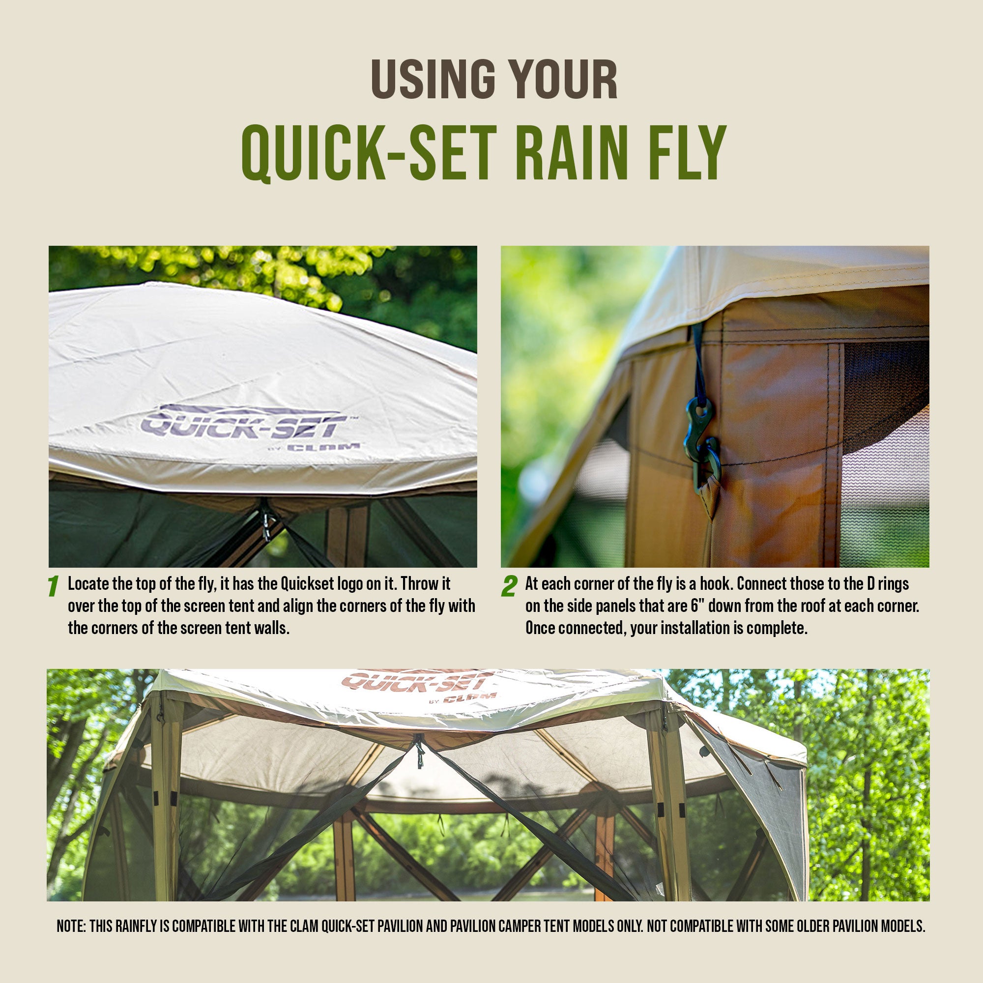 Clam Quick Set Pavilion Screened Gazebo Canopy Tent Rain Fly Tarp, Tan (Used) - VMInnovations