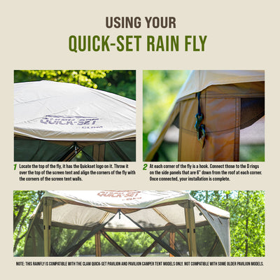 Clam Quick Set Pavilion Screened Gazebo Canopy Tent Rain Fly Tarp, Tan (Used)