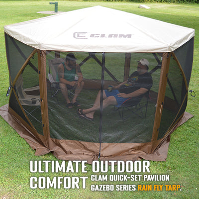 Clam Quick Set Pavilion Screened Gazebo Canopy Tent Rain Fly Tarp, Tan (Used)