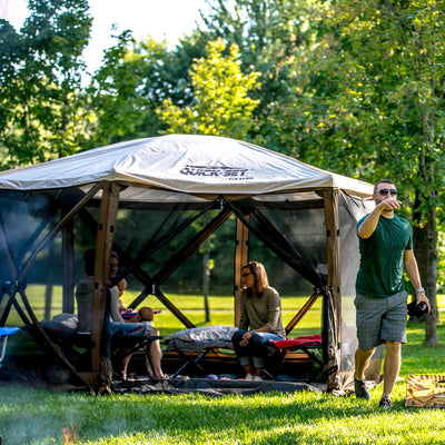 Clam Quick Set Pavilion Screened Gazebo Canopy Tent Rain Fly Tarp, Tan (Used)