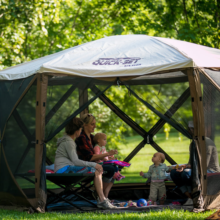 Clam Quick Set Pavilion Screened Gazebo Canopy Tent Rain Fly Tarp, Tan (Used)