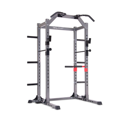 Body Power Deluxe Rack Cage w/ Accessories, Safety Bars, Floor-Mount Anchors
