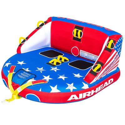 Airhead Patriot 2-Person Towable Kwik-Connect Chariot Tube w/ 60-Foot Tow Rope