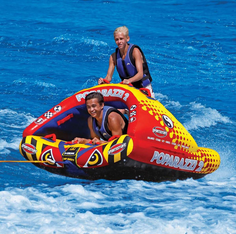 Airhead Poparazzi 2 Double Rider Wing-Shaped Boat Towable Tube w/ Orb Rope Ball
