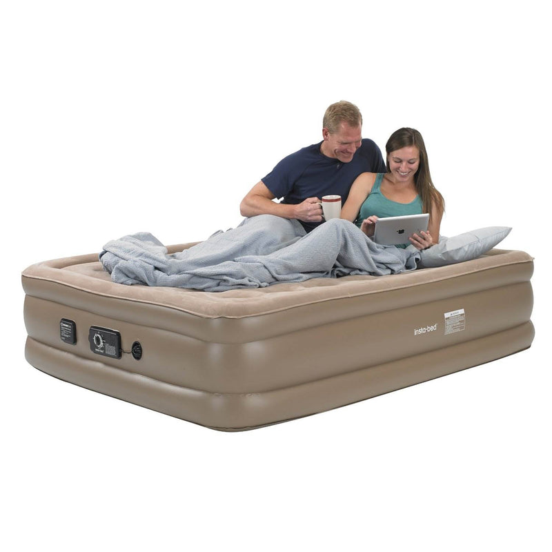 InstaBed 840017 Raised Queen Air Bed Mattress, Beige w/ 6 Piece Camping Bedding