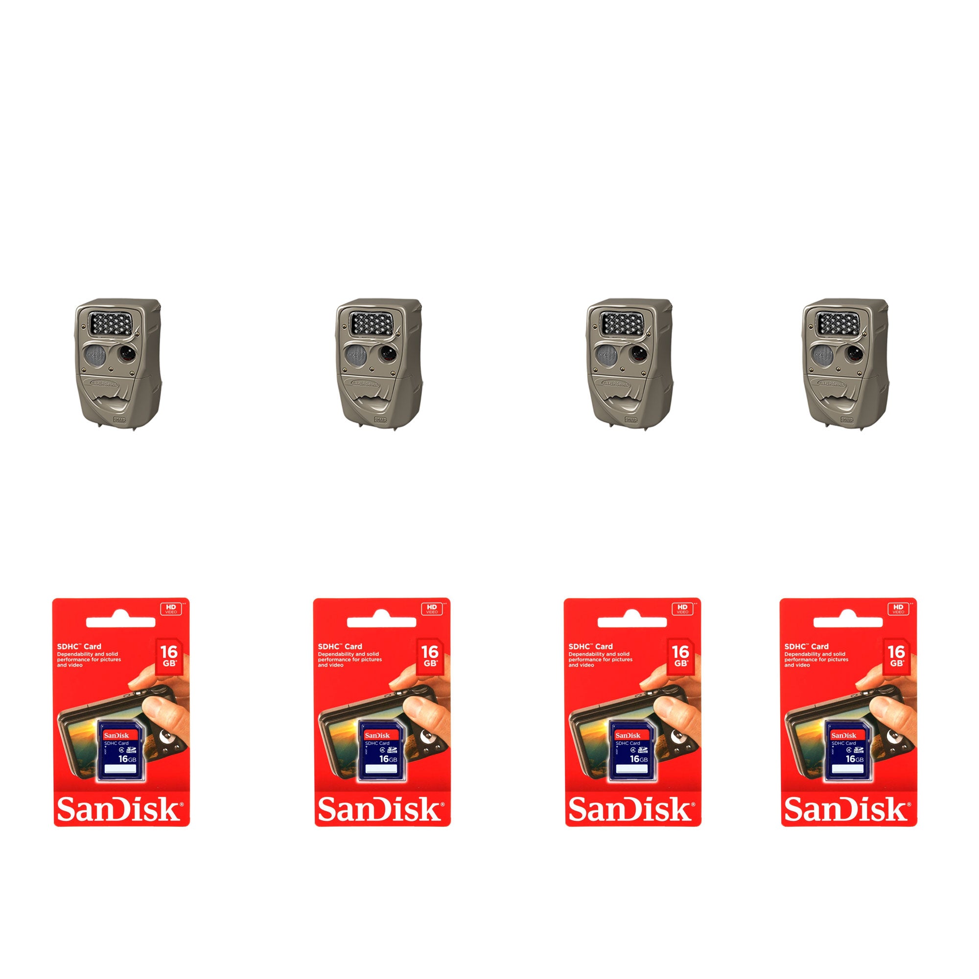 Cuddeback Flash Trail Camera (4 Pack) w/ SanDisk 16GB SD Memory Card (4 Pack) - VMInnovations