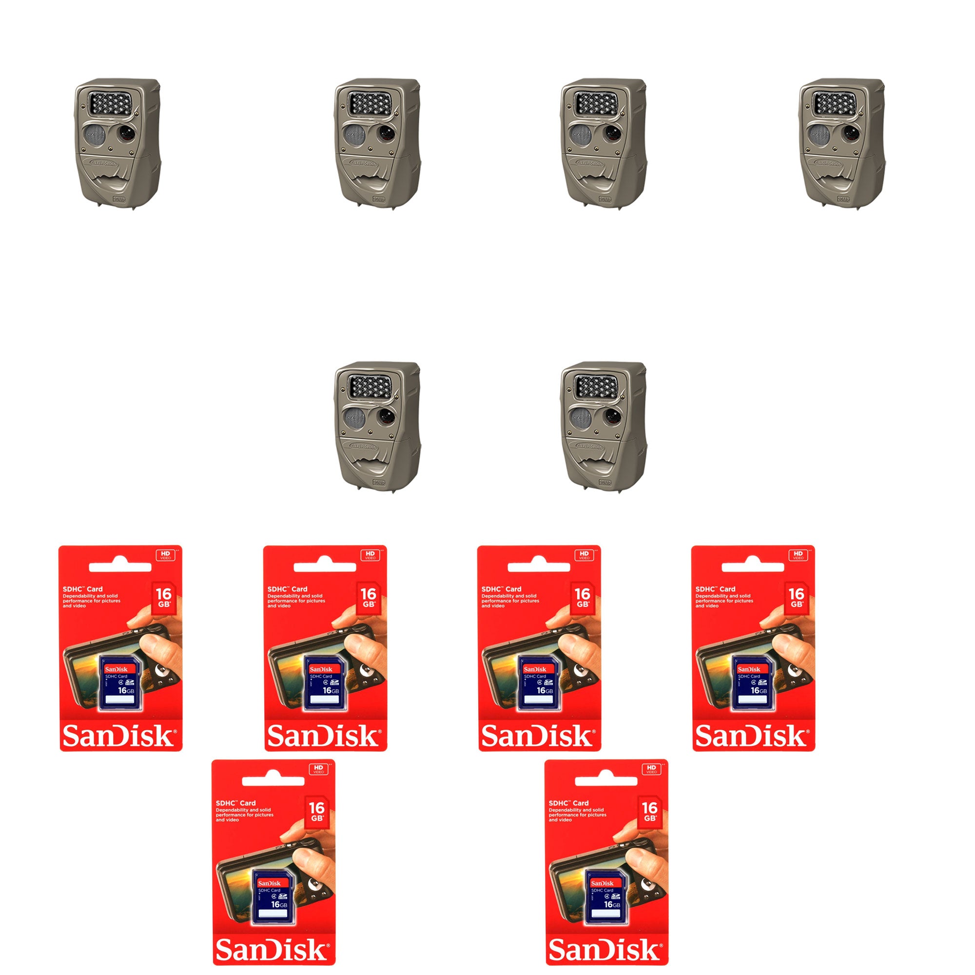 Cuddeback Flash Trail Camera (6 Pack) w/ SanDisk 16GB SD Memory Card (6 Pack) - VMInnovations