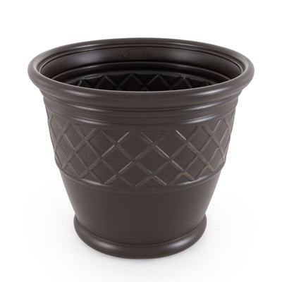 Suncast Atlin 18 Inch Resin Round Decorative Flower Pot Planter, Java (6 Pack) - VMInnovations