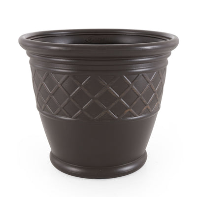 Suncast Atlin 18 Inch Resin Round Decorative Flower Pot Vase Box Planter, Java - VMInnovations