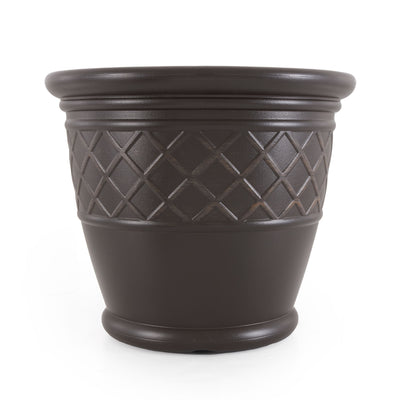 Suncast Atlin 18 Inch Resin Round Flower Pot Vase Box Planter, Java (Open Box) - VMInnovations