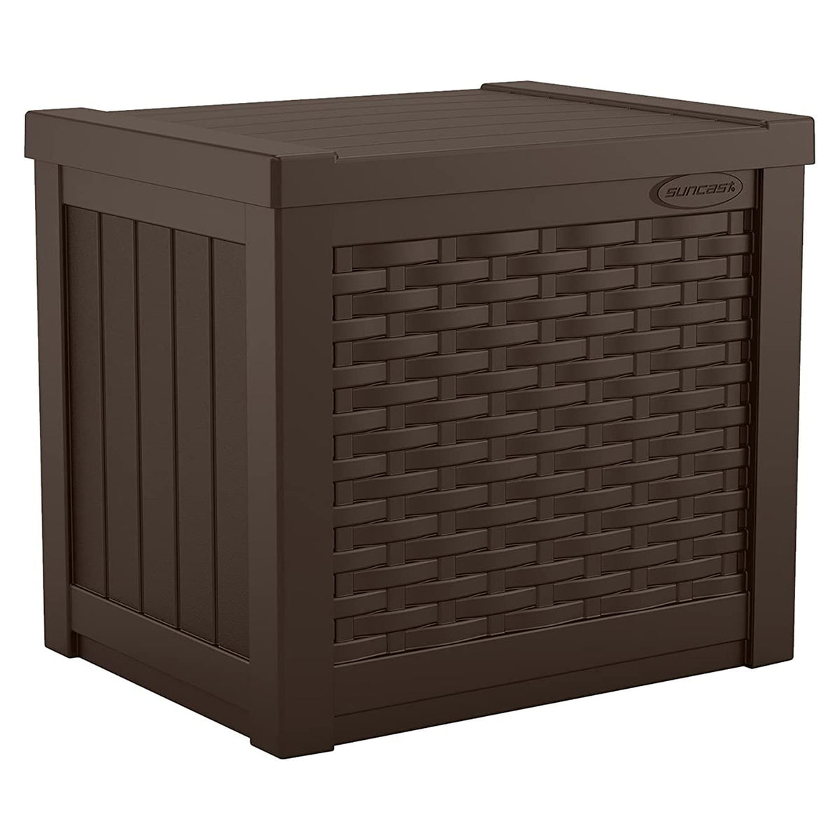 Suncast Small Resin Wicker 22 Gallon Outdoor Patio Storage Box, Java (Open Box)