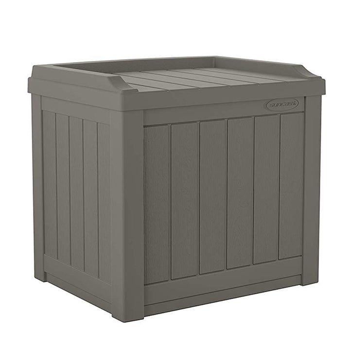 Suncast 22 Gallon Outdoor Patio Small Deck Chest Box with Storage Seat, Stone