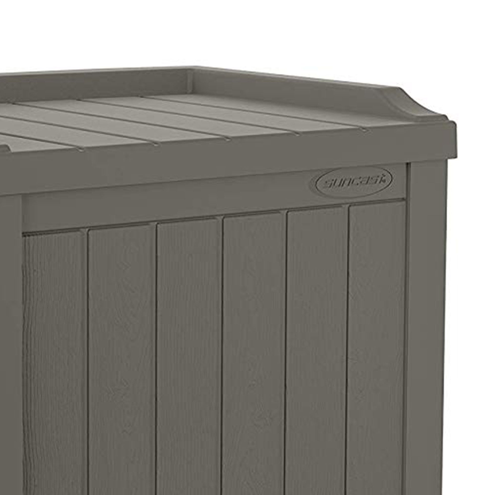 Suncast 22 Gallon Outdoor Patio Small Deck Chest Box with Storage Seat, Stone - VMInnovations