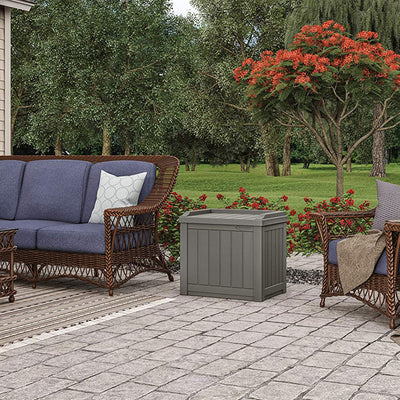 Suncast 22 Gallon Outdoor Patio Small Deck Box with Storage Seat, Stone (4 Pack) - VMInnovations