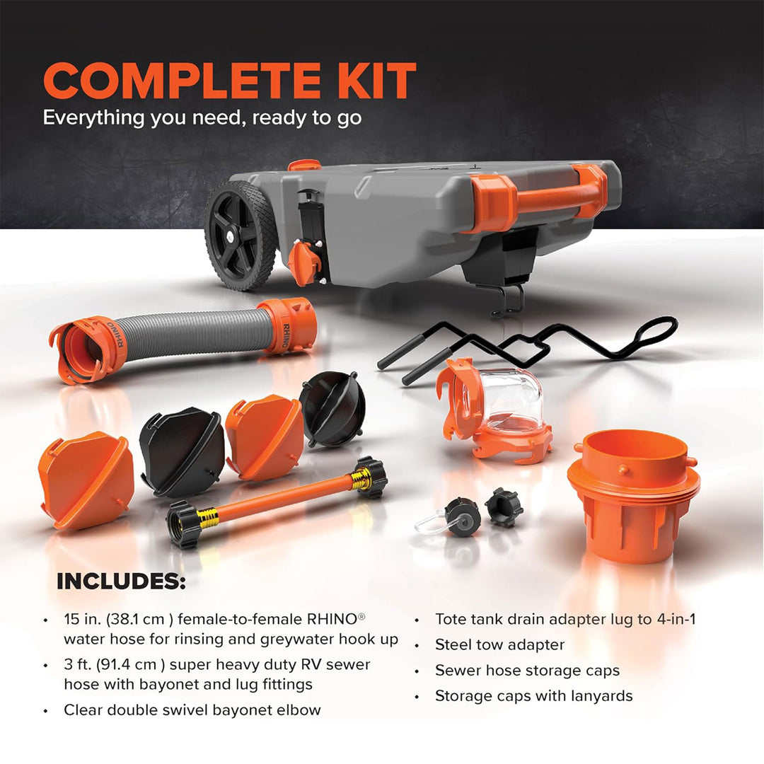 Camco Rhino 28 Gallon RV Waste Tank Holding Hose and Accessories (Open Box) - VMInnovations