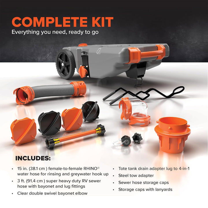 Camco Rhino 28 Gallon RV Waste Tank Holding Hose and Accessories (Open Box) - VMInnovations