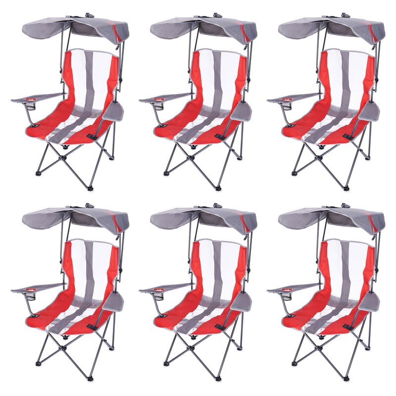 Kelsyus Canopy Foldable Outdoor Lawn Chair w/Integrated Cup Holder, Red / Black, 6 Pack - VMInnovations