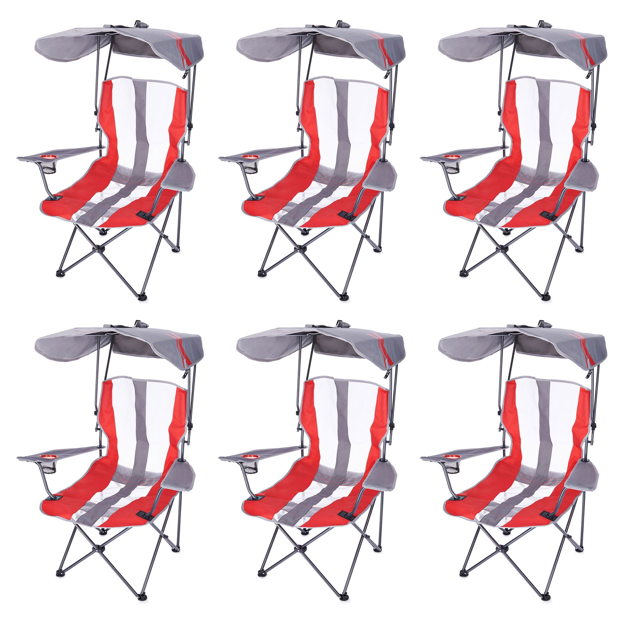 Kelsyus Canopy Foldable Outdoor Lawn Chair w/Integrated Cup Holder, Red / Black, 6 Pack
