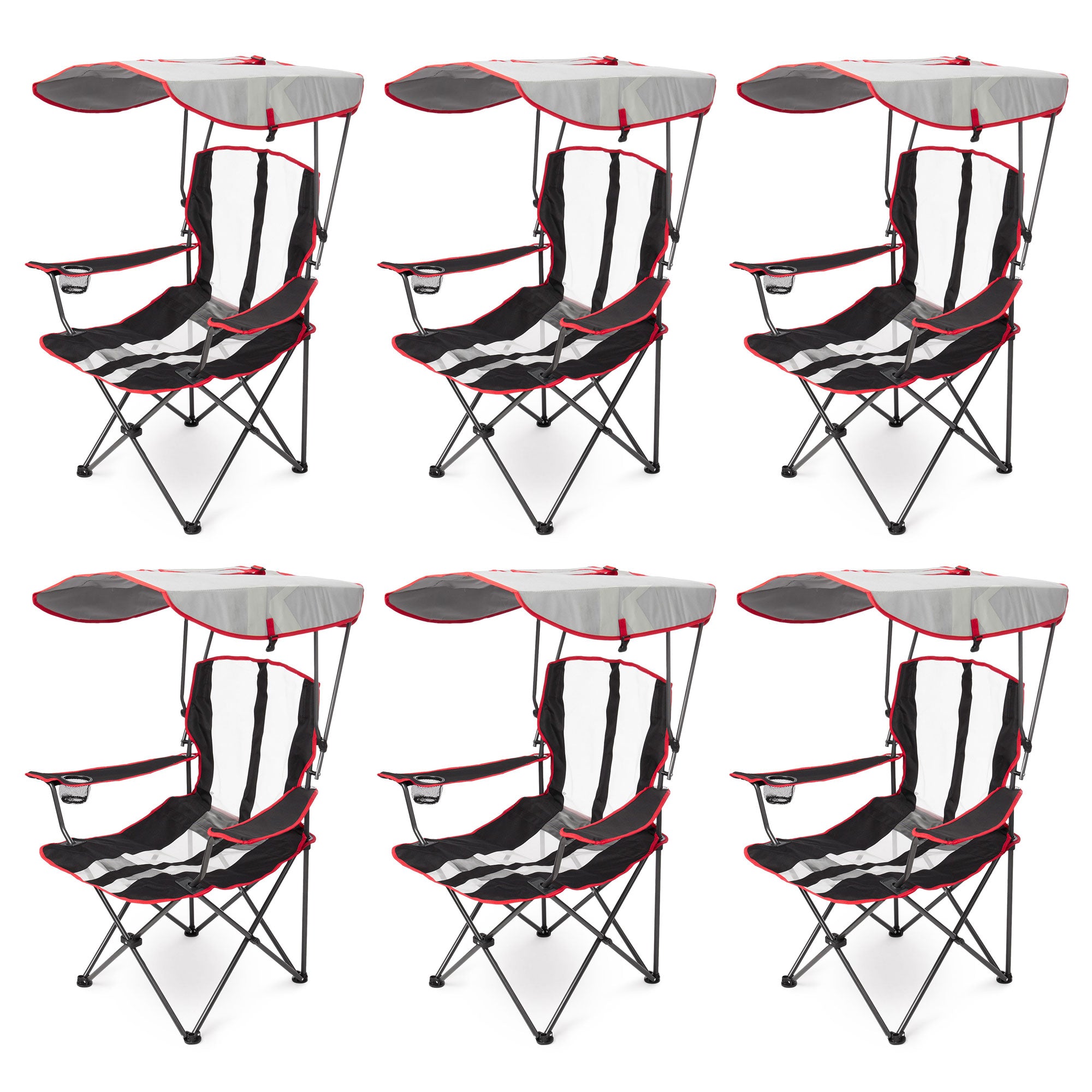 Kelsyus Canopy Foldable Outdoor Lawn Chair w/Integrated Cup Holder, Red / Black, 6 Pack