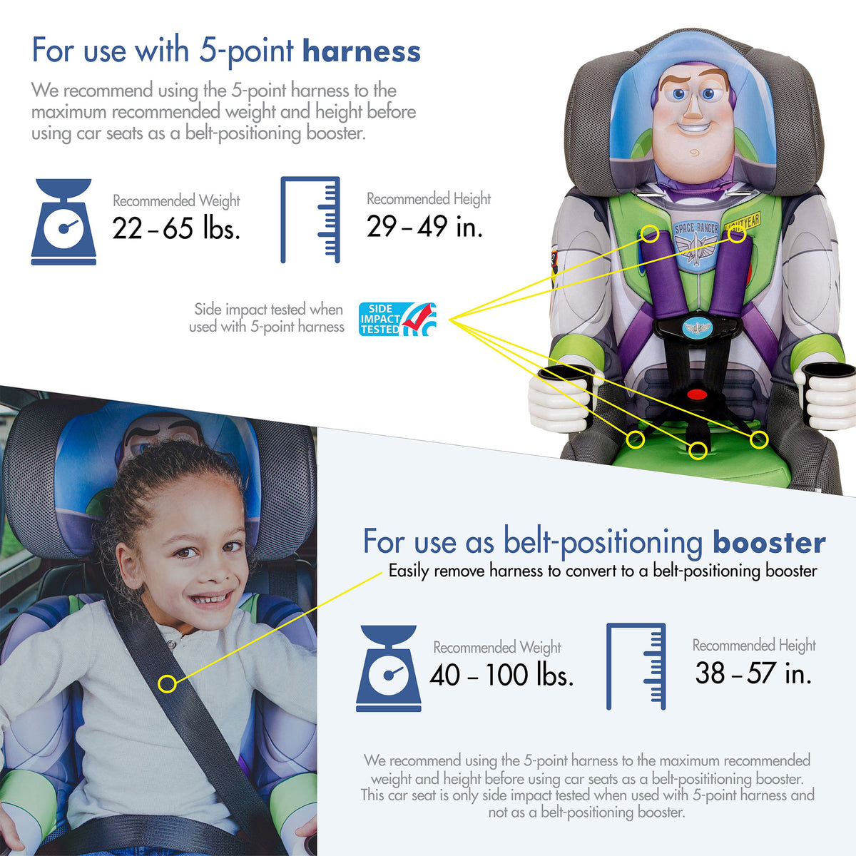 KidsEmbrace Disney Buzz Lightyear Combination 5 Point Harness Booster Car Seat - VMInnovations