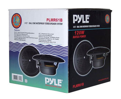 2) NEW PYLE PLMR61B 6.5" 120W Marine/Boat Dual Cone Waterproof Speakers PAIR