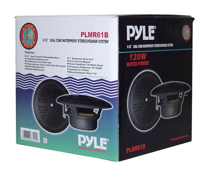 2) NEW PYLE PLMR61B 6.5" 120W Marine/Boat Dual Cone Waterproof Speakers PAIR
