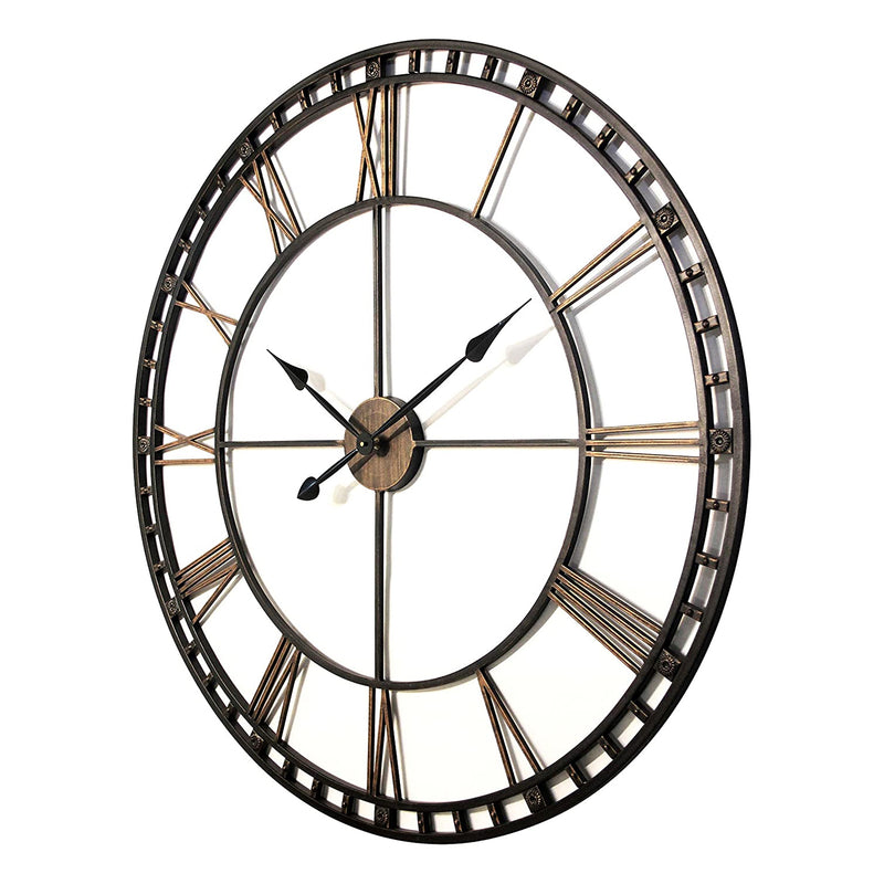 Infinity Instruments 39 Inch Metal Indoor Antique Wall Clock, Bronze (Open Box)