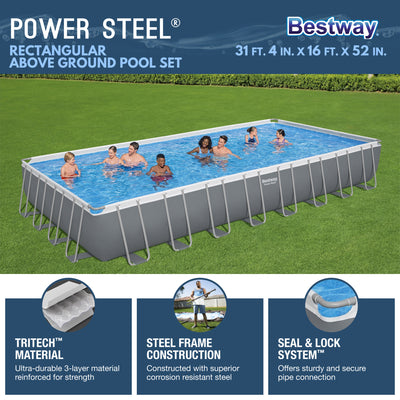 Bestway Power Frame 31.3' x 16' x 52" Above Ground Pool with Pump & Cleaning Kit
