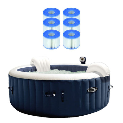 Intex PureSpa Inflatable 4 Person Hot Tub w Bubble Jets & 6 S1 Filter Cartridges