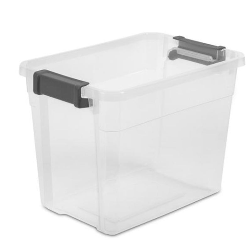 Sterilite 30 Qt Clear Plastic Stackable Storage Bin w/ Grey Latch Lid, 12 Pack