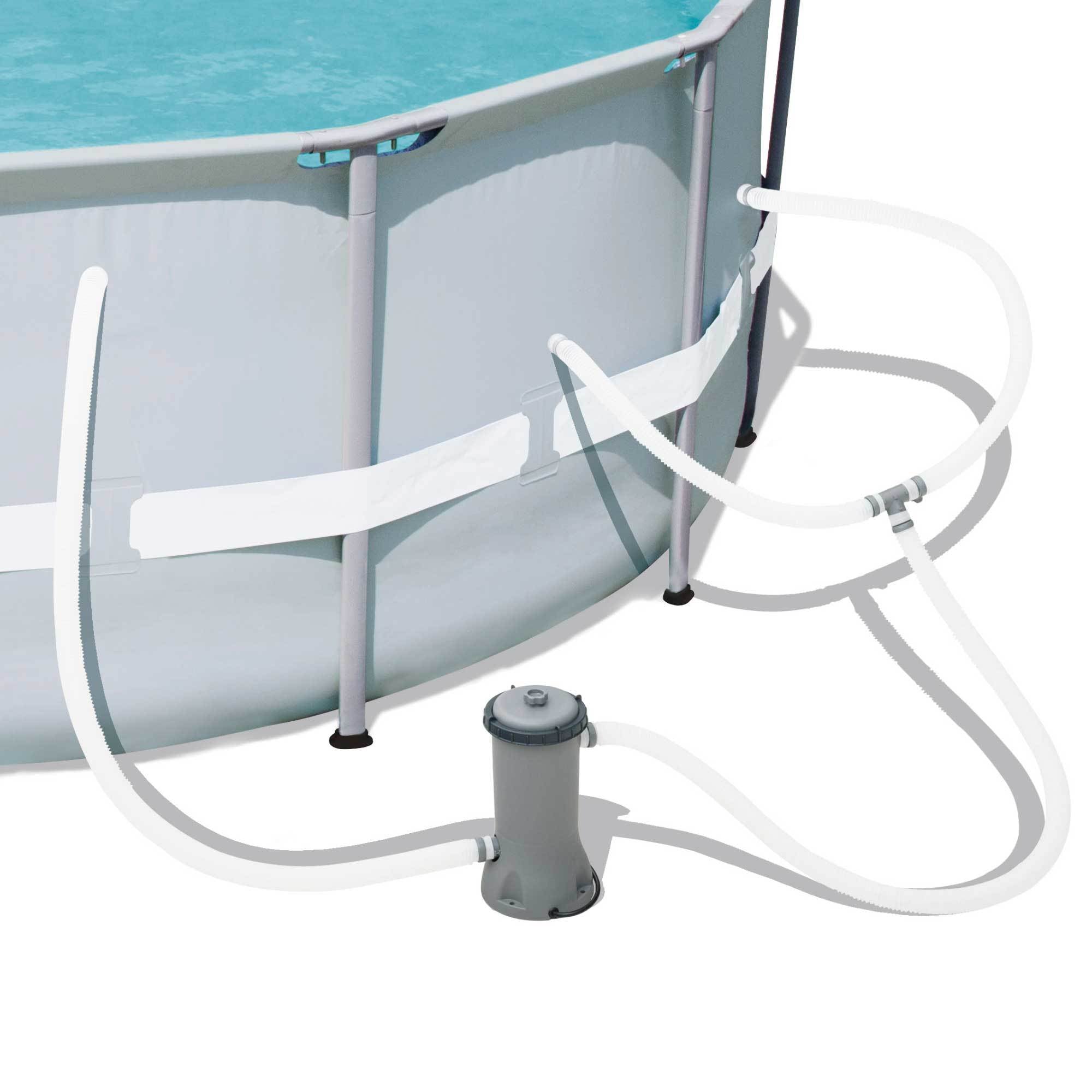 Bestway 14ft x 48in Power Steel Frame Above Ground Round Pool Set and Vacuum