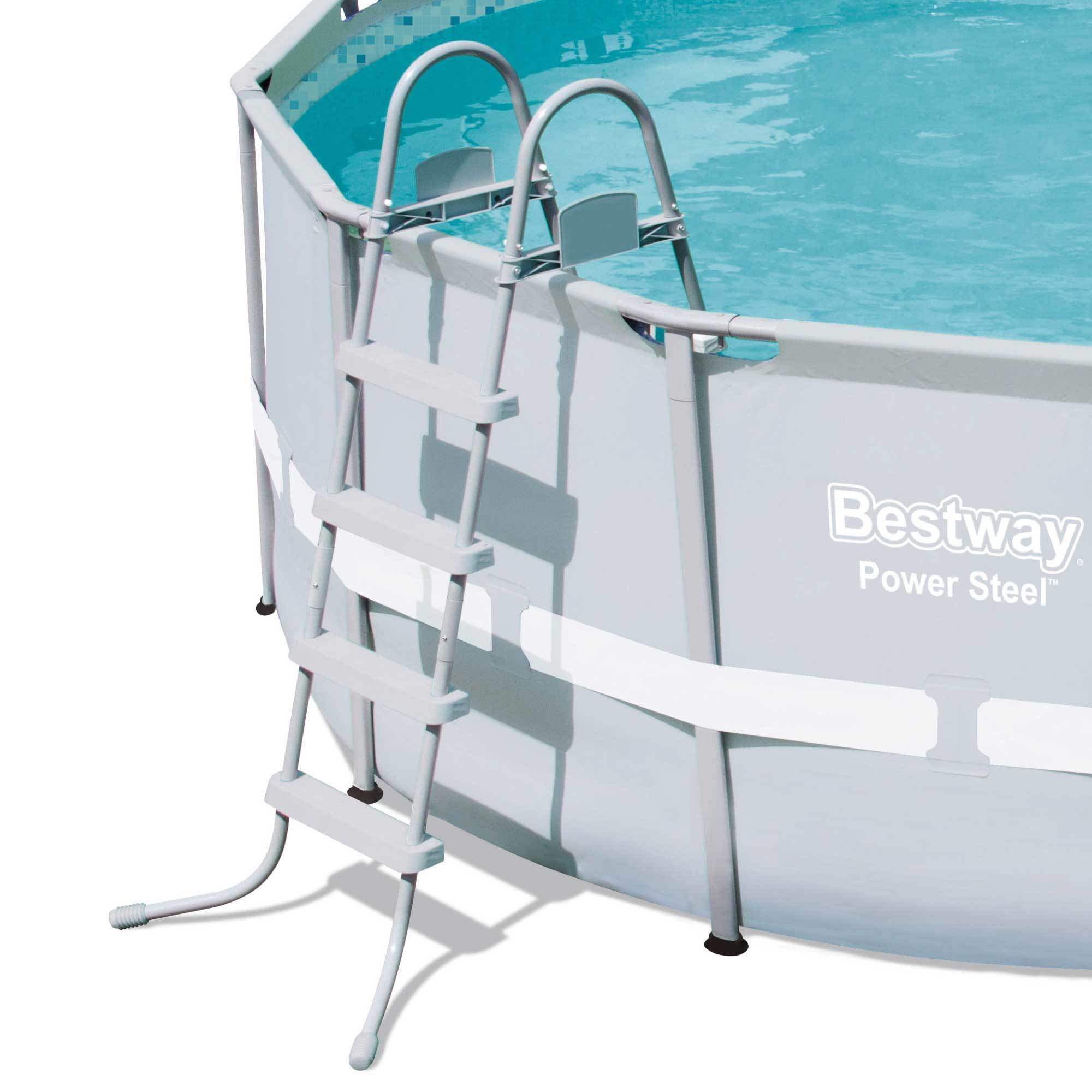 Bestway 14ft x 48in Power Steel Frame Above Ground Round Pool Set and Vacuum