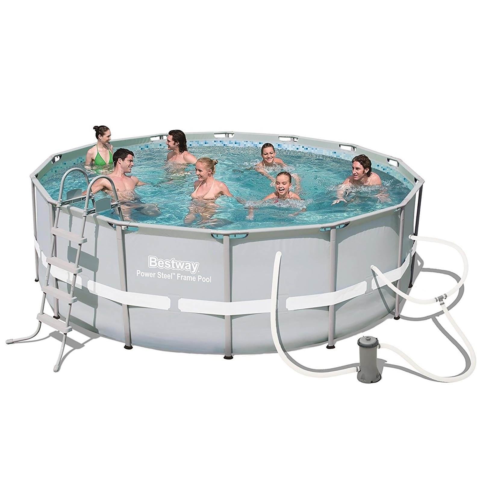 Bestway 14' x 48" Power Steel Frame Above Ground Round Pool Set and Robo Cleaner