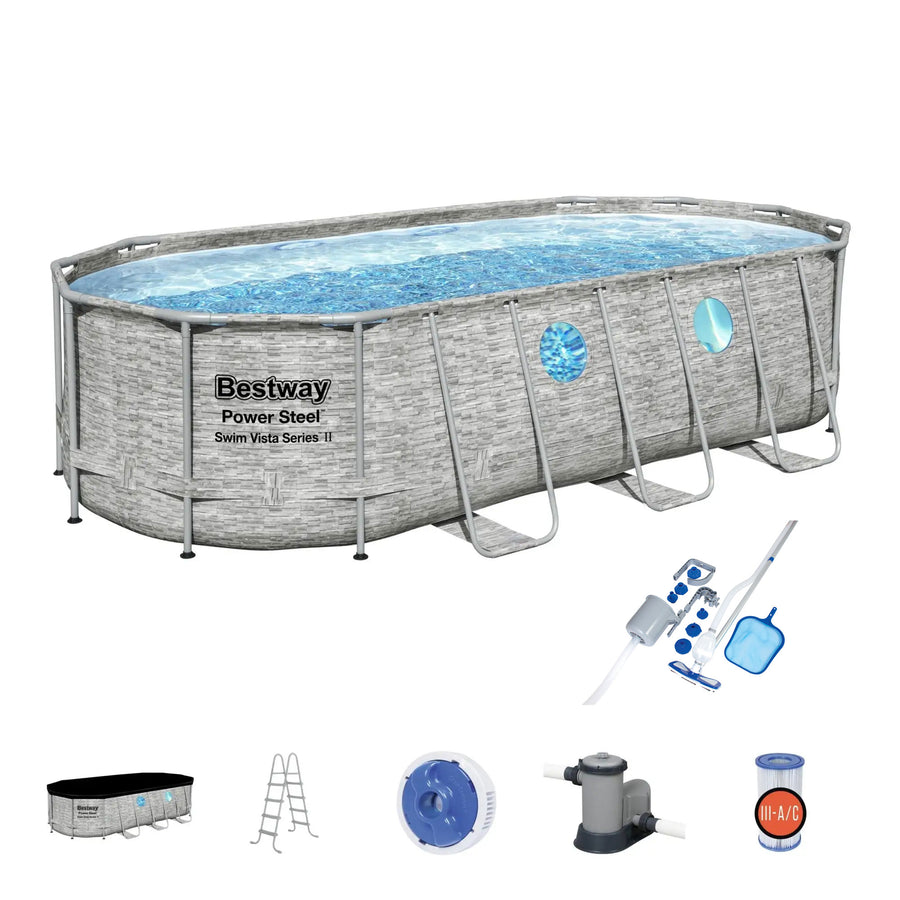 Bestway 14ft x 8ft x 40in Power Pool Set with Cleaning Vacuum & Maintenance Kit - VMInnovations