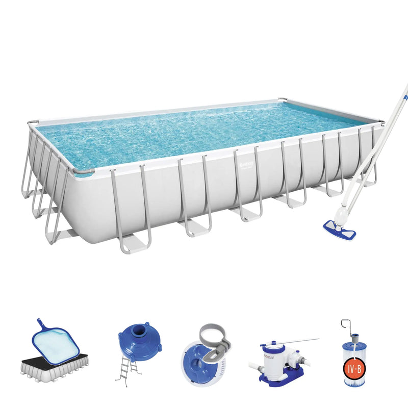 Bestway 24ft x 12ft x 52in Pool Set w/ Pool Vacuum & Maintenance Accessories Kit - VMInnovations