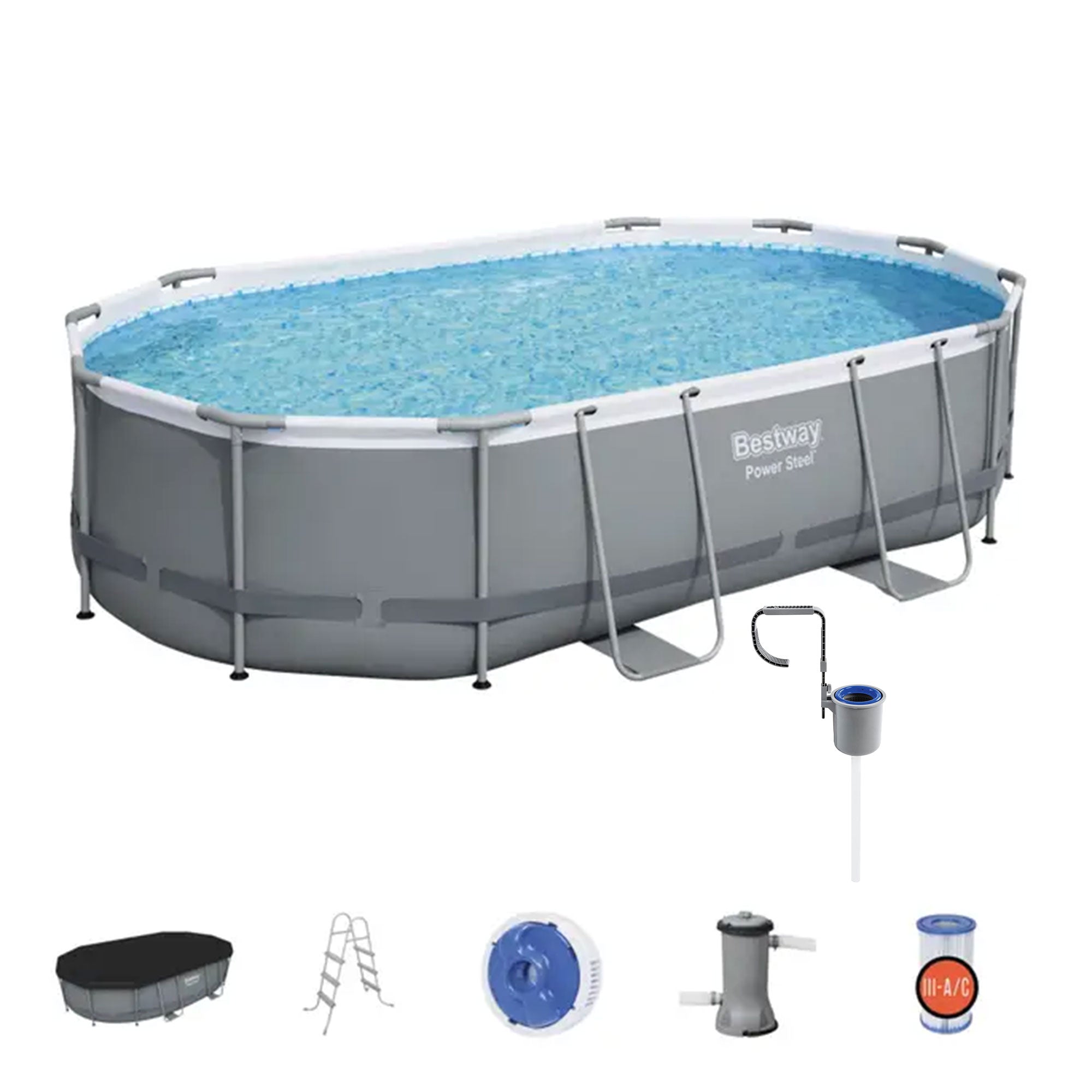Bestway Power Steel 16 x 10-Foot Above Ground Pool Set with w/ Surface Skimmer