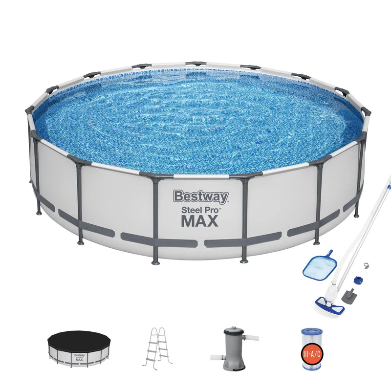 Bestway Steel Pro Max 15ft Frame Above Ground Swimming Pool Set w/ Pump & Filter