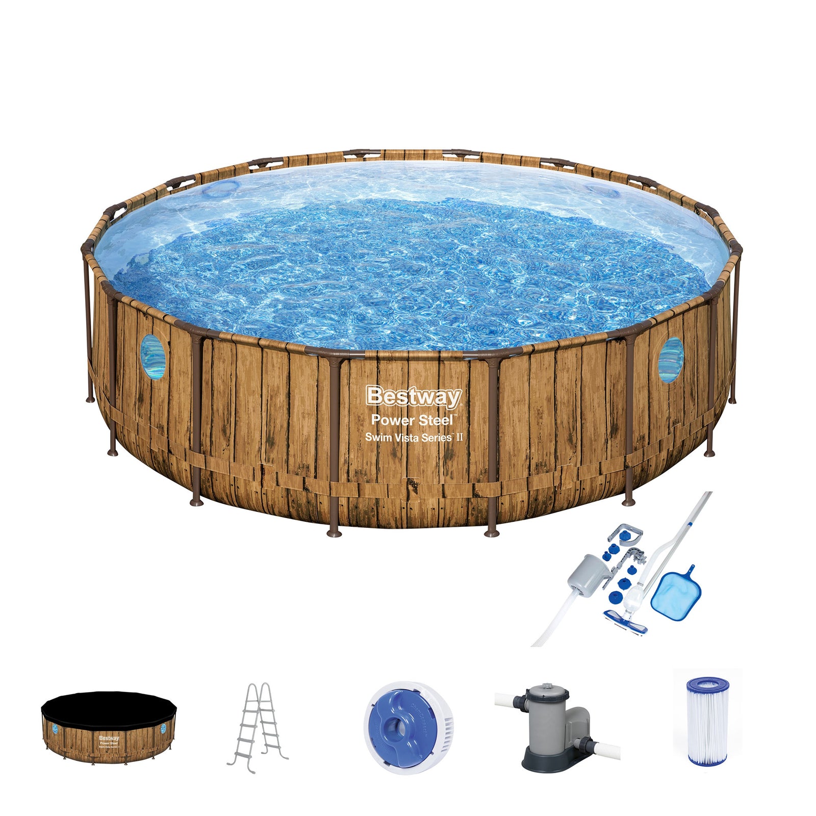 Bestway 16ft x 16ft x 48in Power Vista Pool Set w/ Vacuum & Maintenance Kit - VMInnovations