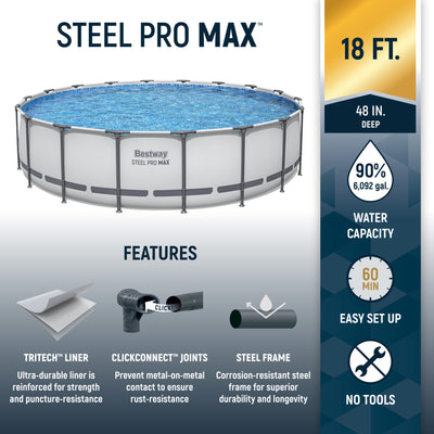 Bestway 18 Ft x 48 Inch Steel Pro Round Frame Above Ground Pool Set with Skimmer