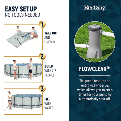 Bestway 18 Ft x 48 Inch Steel Pro Round Frame Above Ground Pool Set with Skimmer
