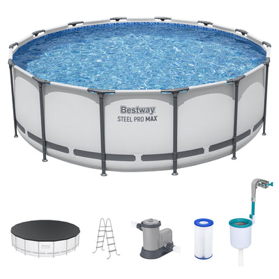 Bestway 18 Ft x 48 Inch Steel Pro Round Frame Above Ground Pool Set with Skimmer