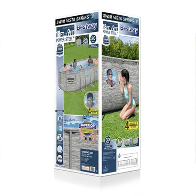 Bestway 18 x 9 x 4 Foot Power Steel Swim Vista Pool Set and Pool Surface Skimmer