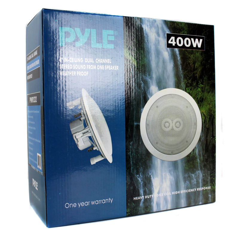 Pyle PWRC82 8 Inch 2 Way Indoor/Outdoor Waterproof  Wall Ceiling Speakers, Pair